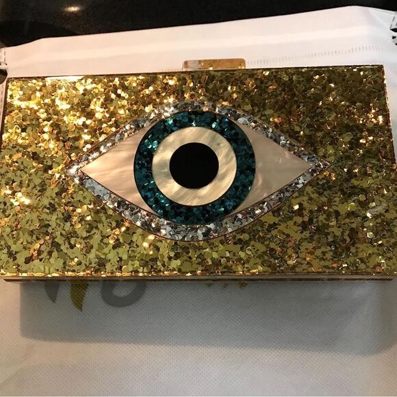Evil Eye Acrylic Clutch & Shoulder bag (Gold) - Picture 2 of 3